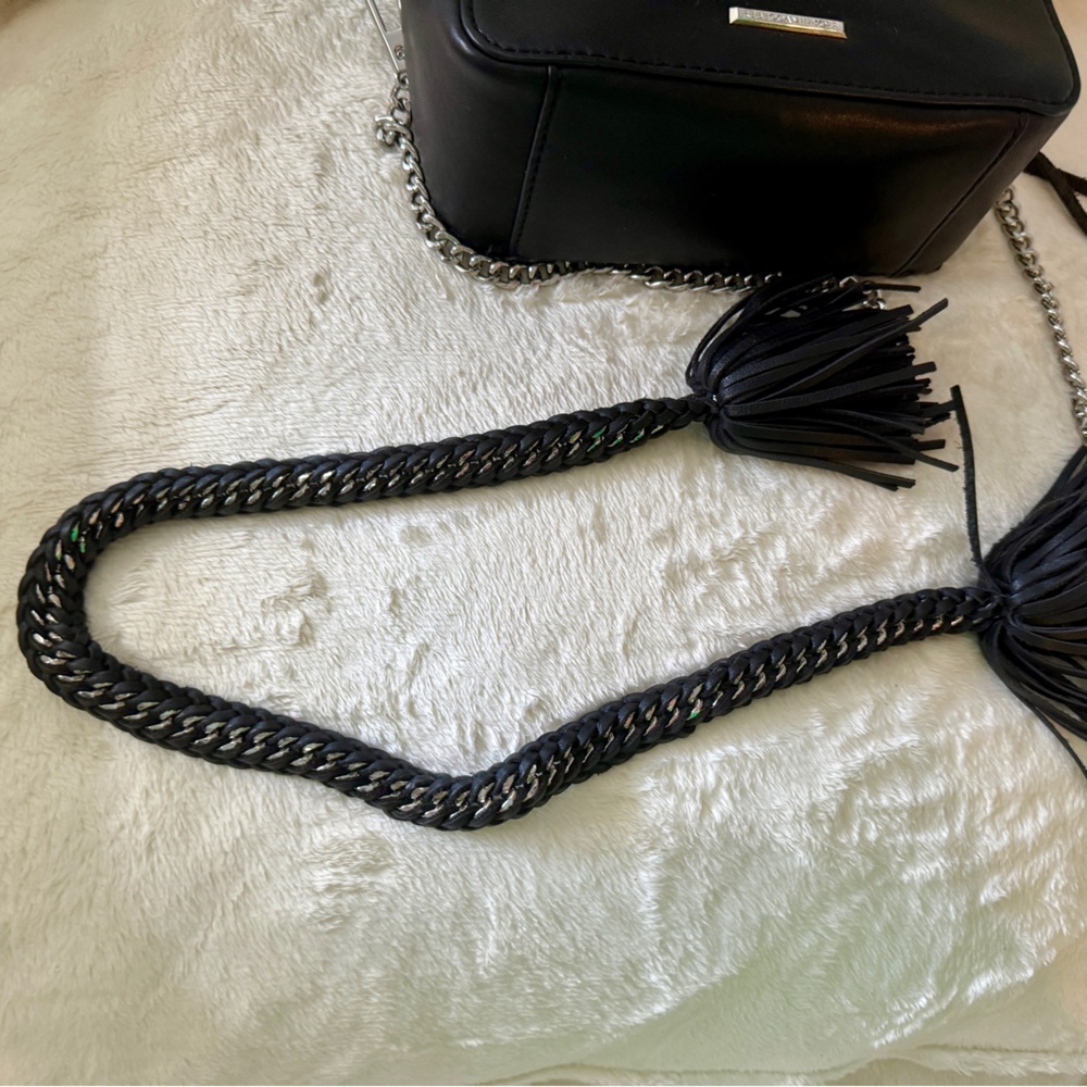 Rebecca Minkoff Biker Crossbody Bag Black Leather Braided Chain Strap Purse - Picture 13 of 16